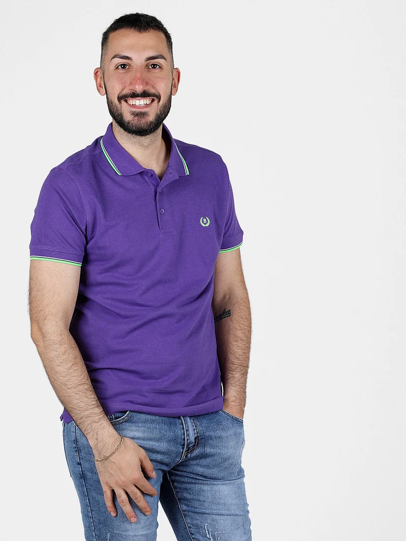 Polo da uomo in cotone a maniche corte - viola