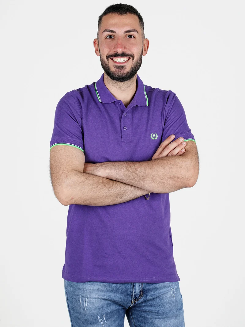 Polo da uomo in cotone a maniche corte - viola