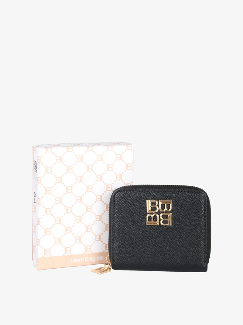 Portafoglio mini da donna zip e logo - nero