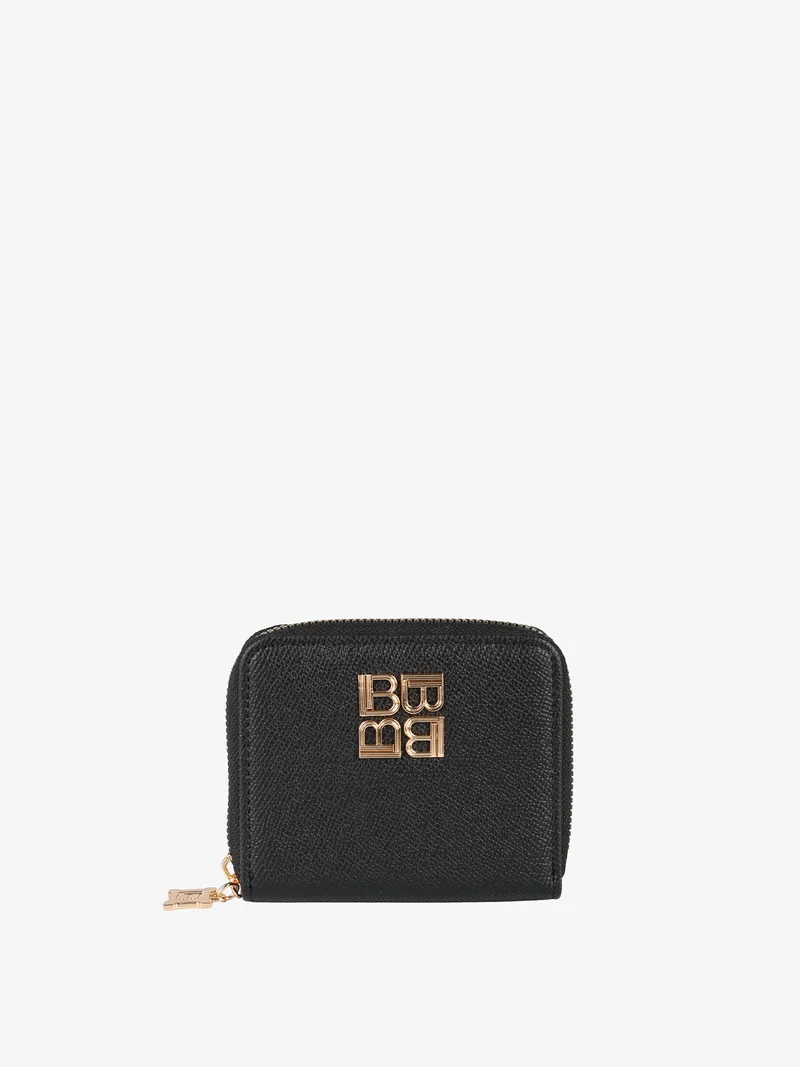 Portafoglio mini da donna zip e logo - nero