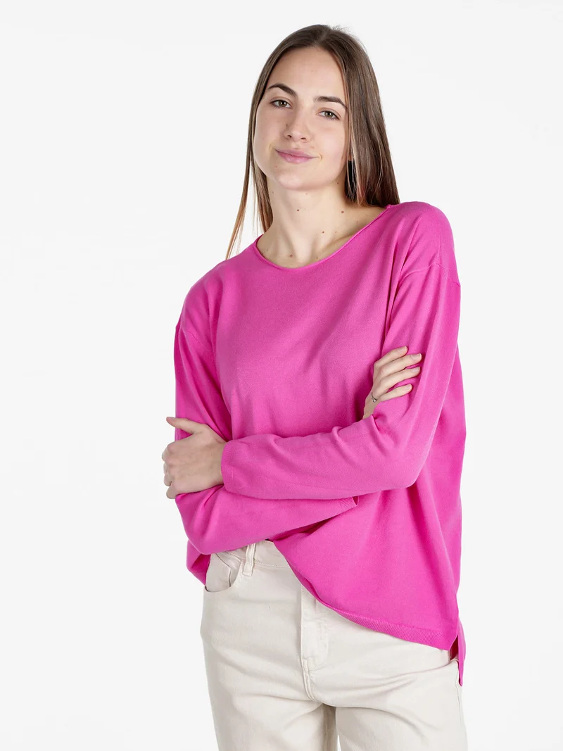 Pullover donna oversize in maglia - fucsia