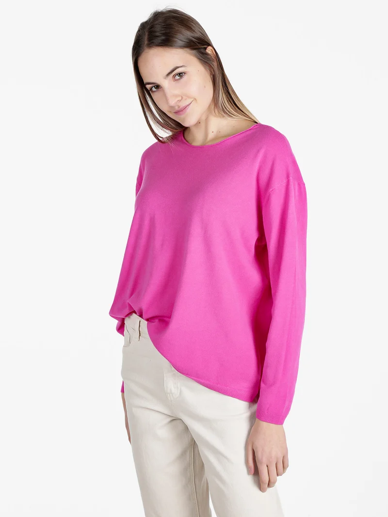 Pullover donna oversize in maglia - fucsia