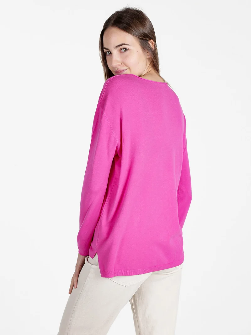 Pullover donna oversize in maglia - fucsia