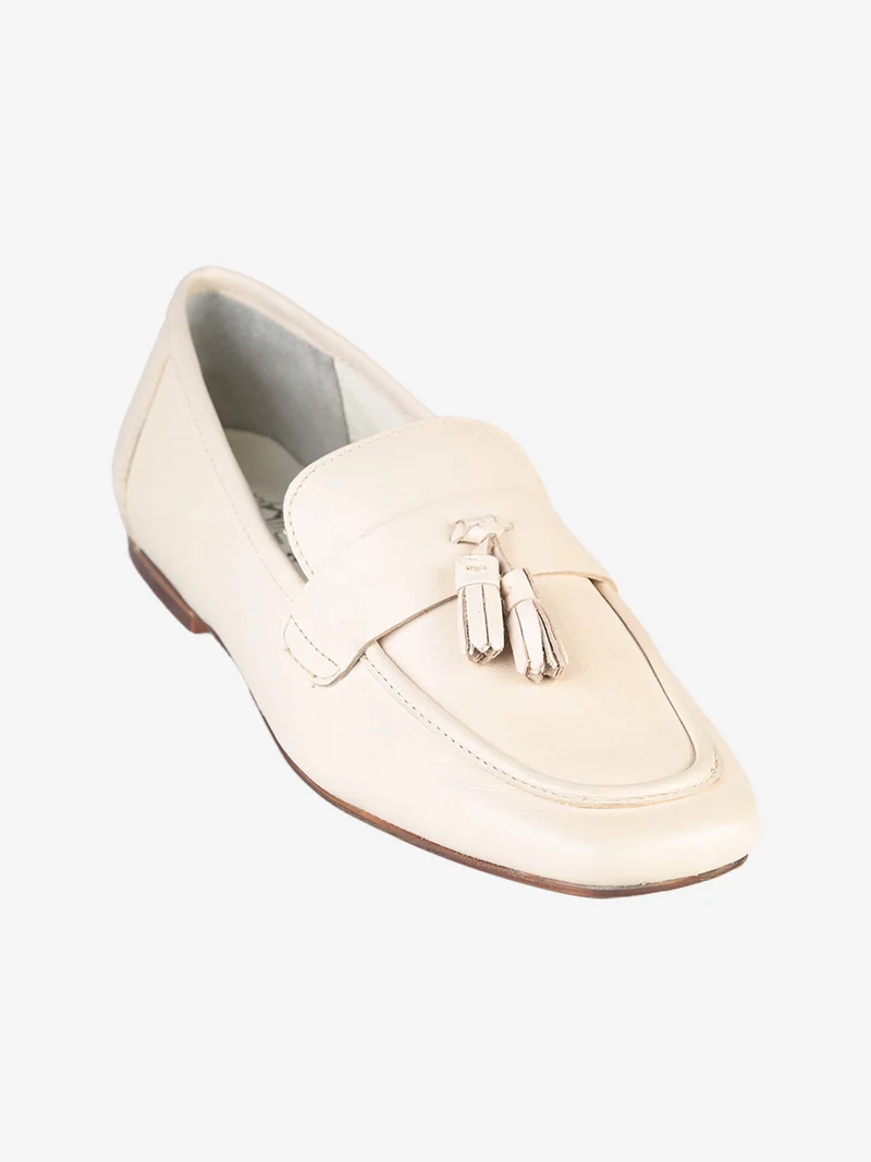 Mocassini donna in vera pelle con nappine - beige