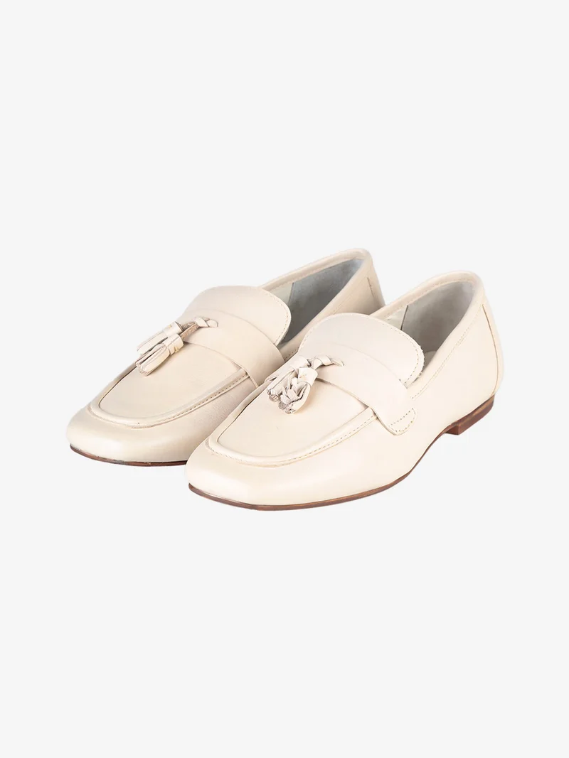 Mocassini donna in vera pelle con nappine - beige