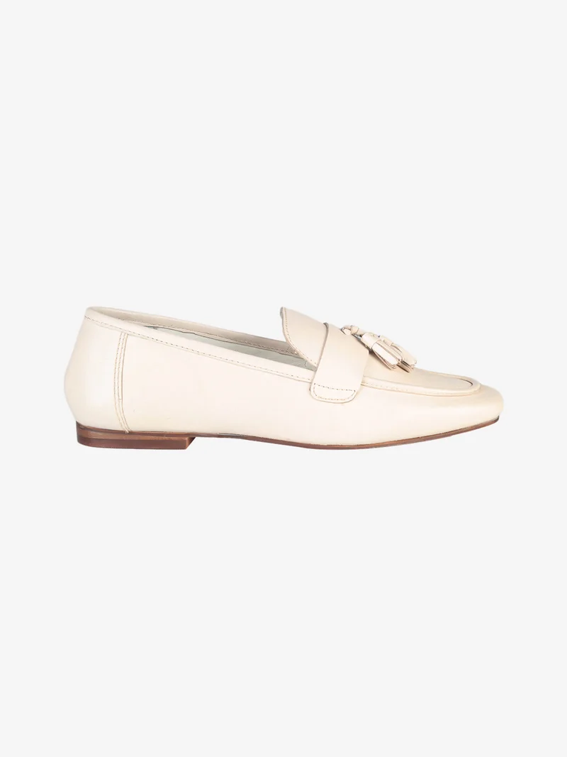Mocassini donna in vera pelle con nappine - beige