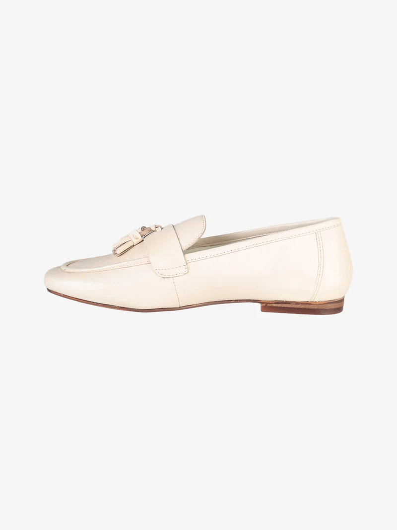 Mocassini donna in vera pelle con nappine - beige