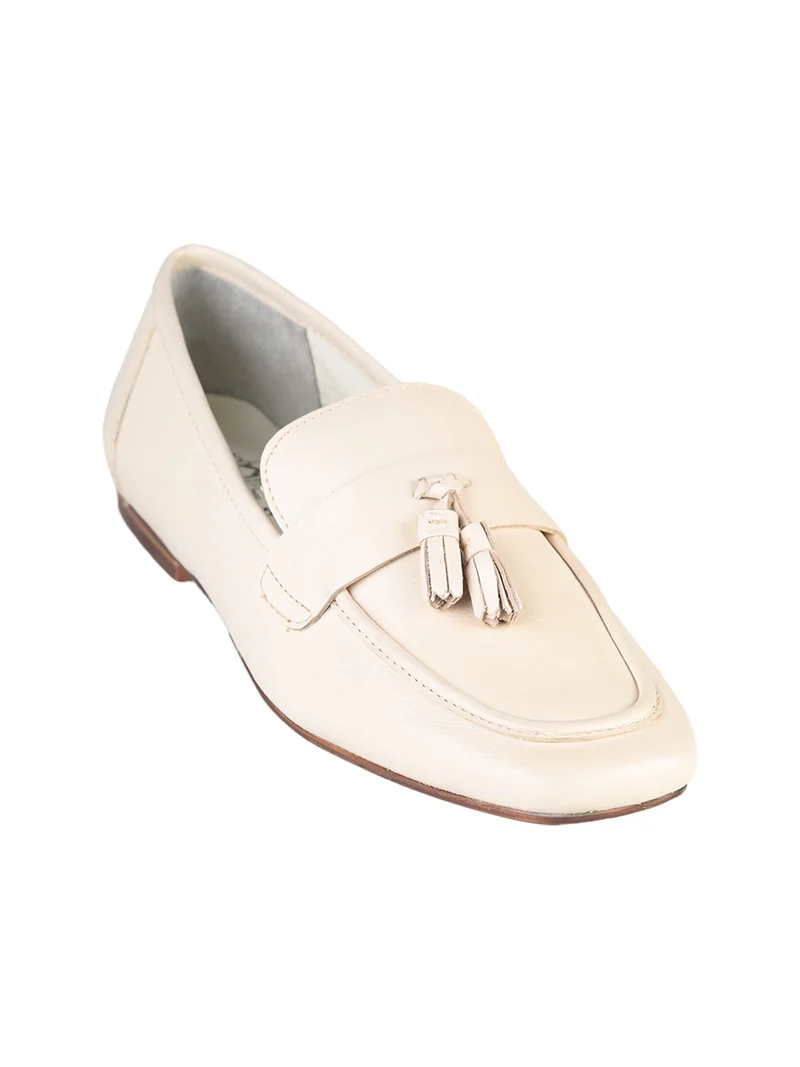 Mocassini donna in vera pelle con nappine - beige