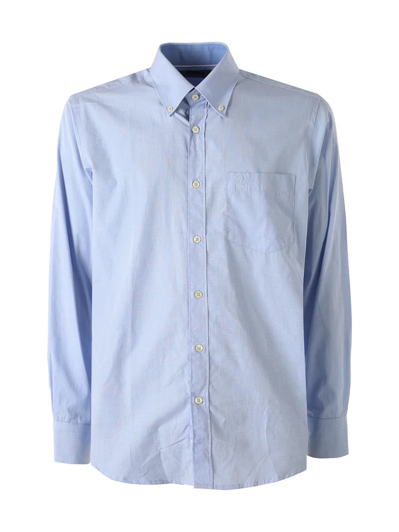 Camicia da uomo in cotone a maniche lunghe con taschino - azzurro