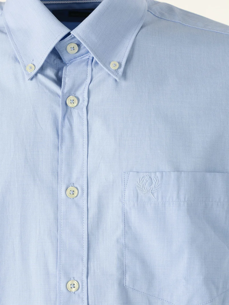 Camicia da uomo in cotone a maniche lunghe con taschino - azzurro