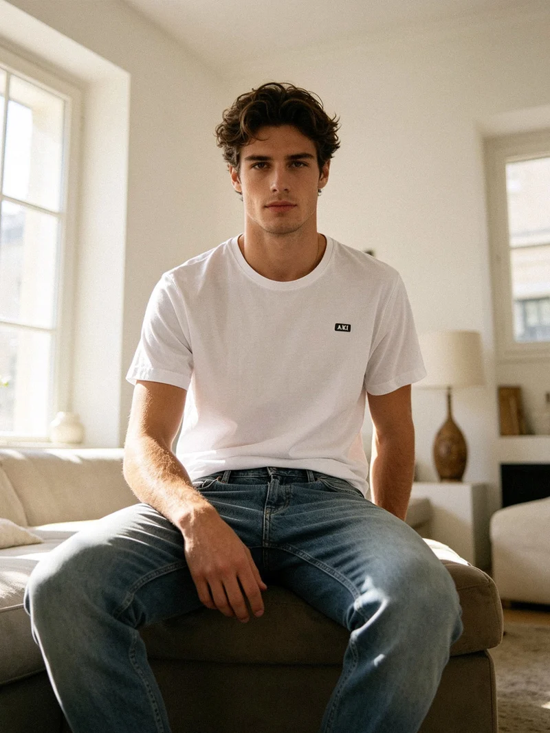 T-shirt uomo in cotone tinta unita - bianco