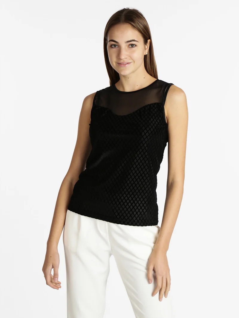 Canotta donna in velluto con tulle - nero