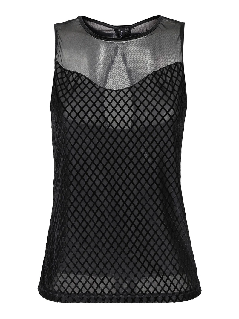 Canotta donna in velluto con tulle - nero