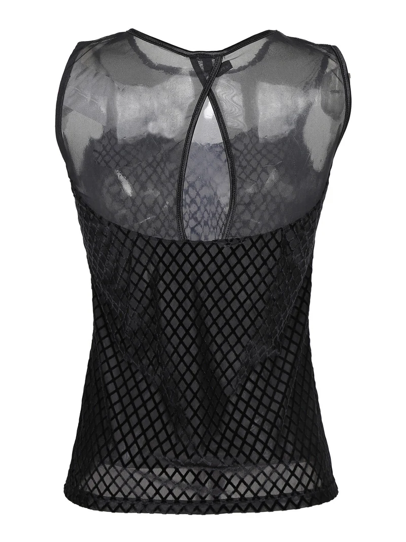 Canotta donna in velluto con tulle - nero