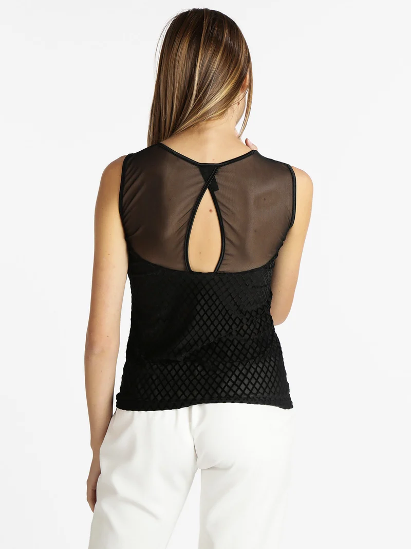 Canotta donna in velluto con tulle - nero