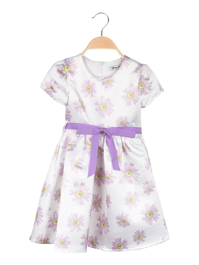Abito elegante a maniche corte da bambina con stampa fiori - bianco
