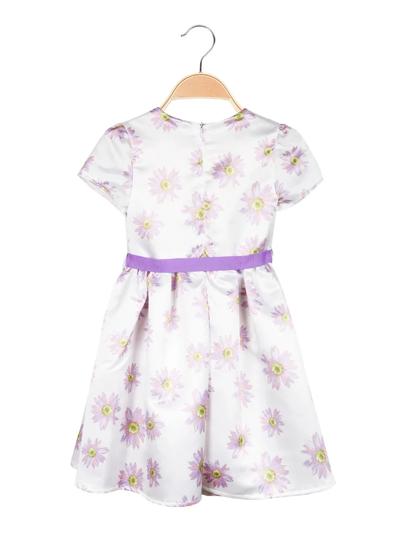 Abito elegante a maniche corte da bambina con stampa fiori - bianco