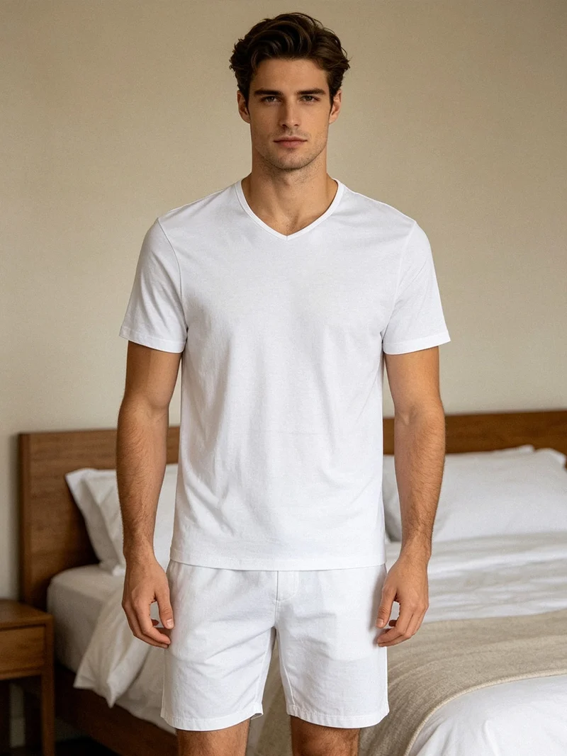 T-shirt intima uomo scollo V in cotone - bianco