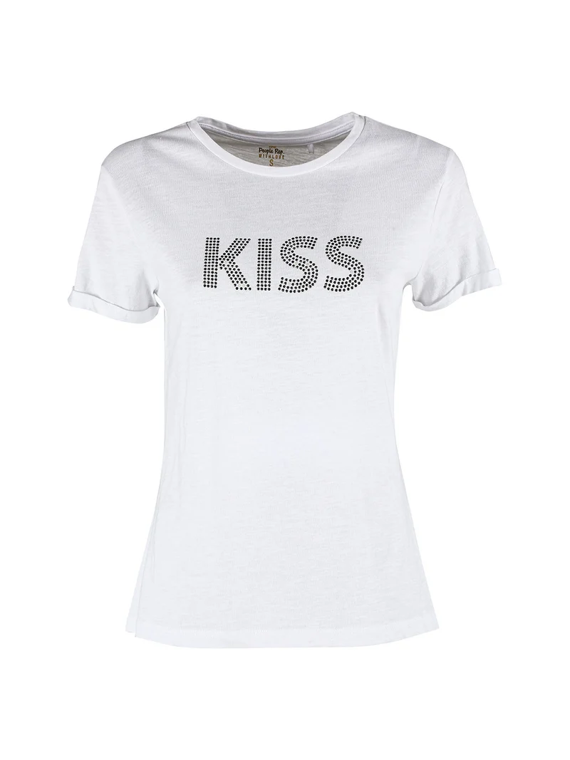 T-shirt donna in cotone con borchie - bianco