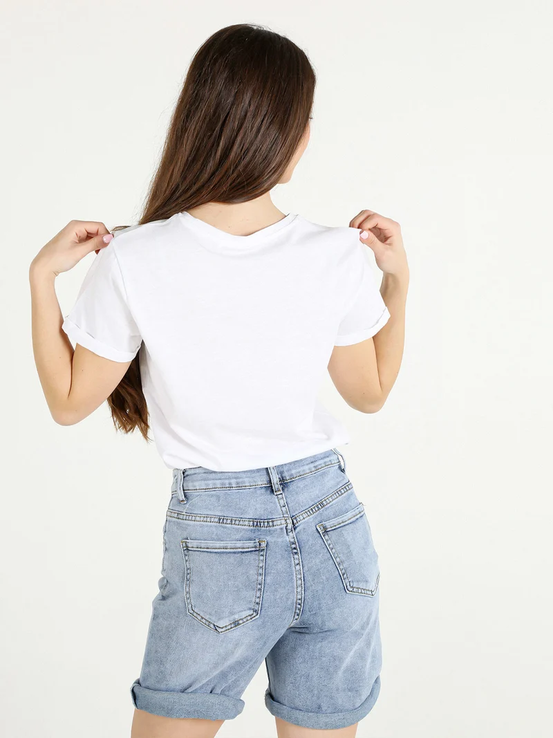 T-shirt donna in cotone con borchie - bianco