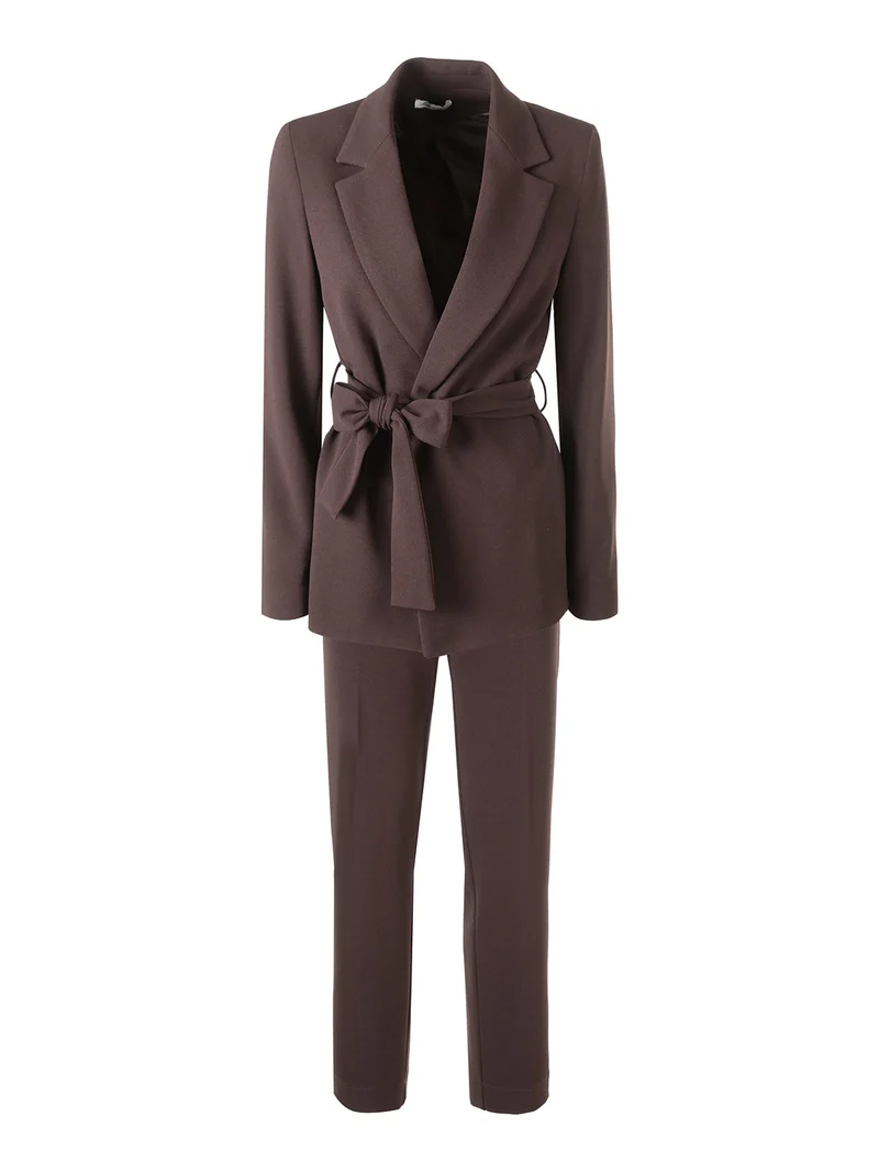 Completo elegante da donna con blazer aperto e pantaloni a gamba dritta - moro