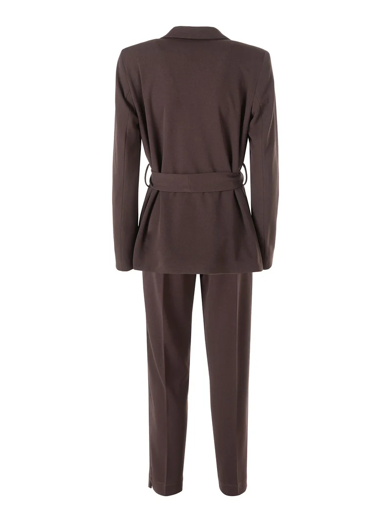 Completo elegante da donna con blazer aperto e pantaloni a gamba dritta - moro