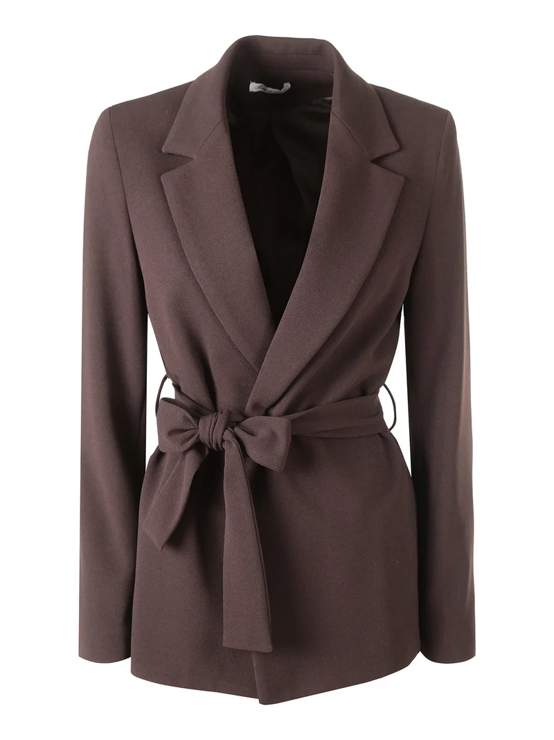 Completo elegante da donna con blazer aperto e pantaloni a gamba dritta - moro