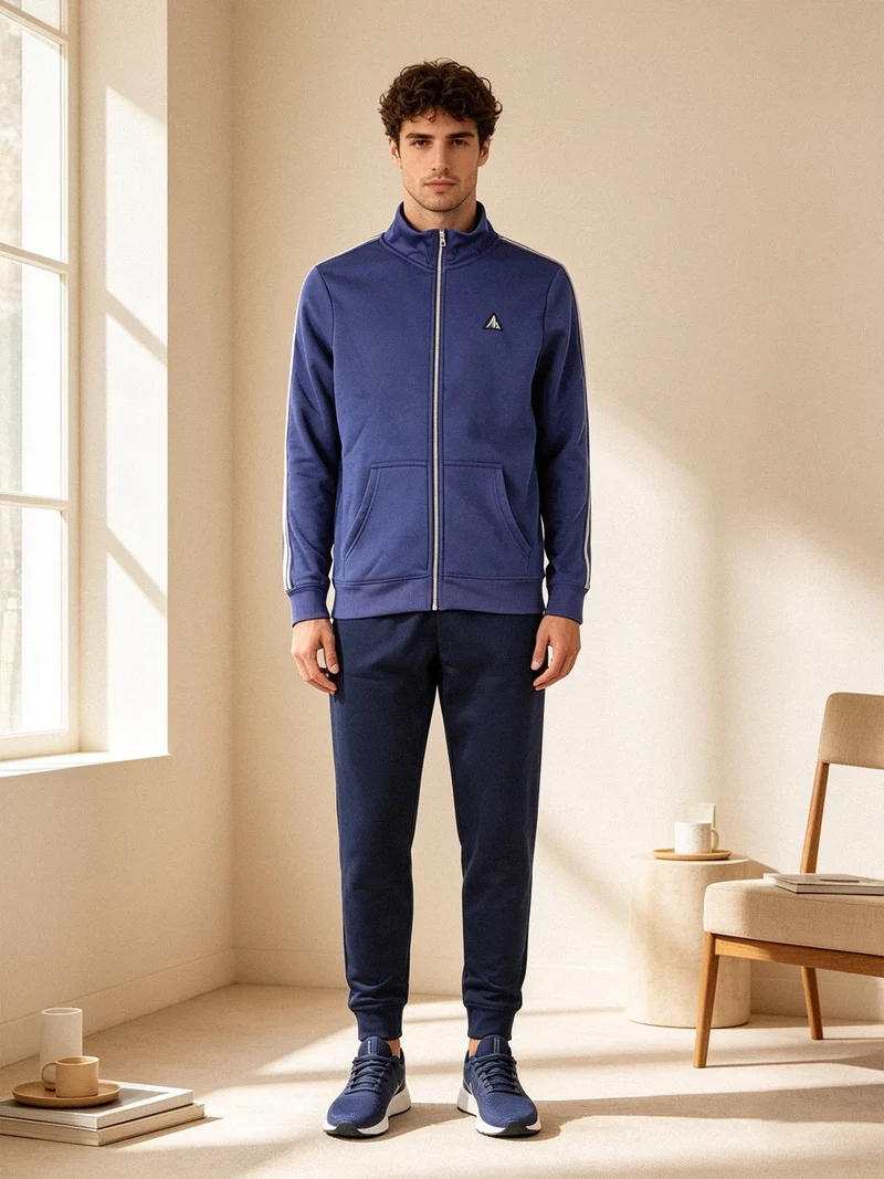 Completo tuta da uomo con zip intera e interno felpato - bluette