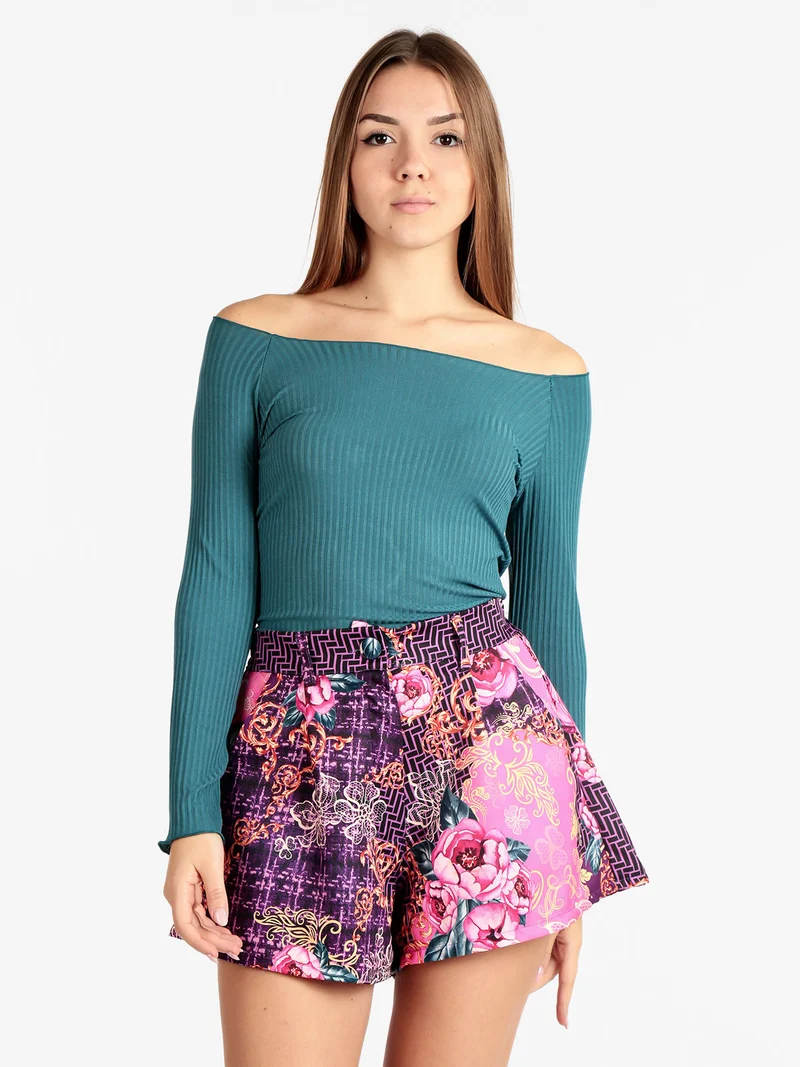 T-shirt donna a costine - turchese