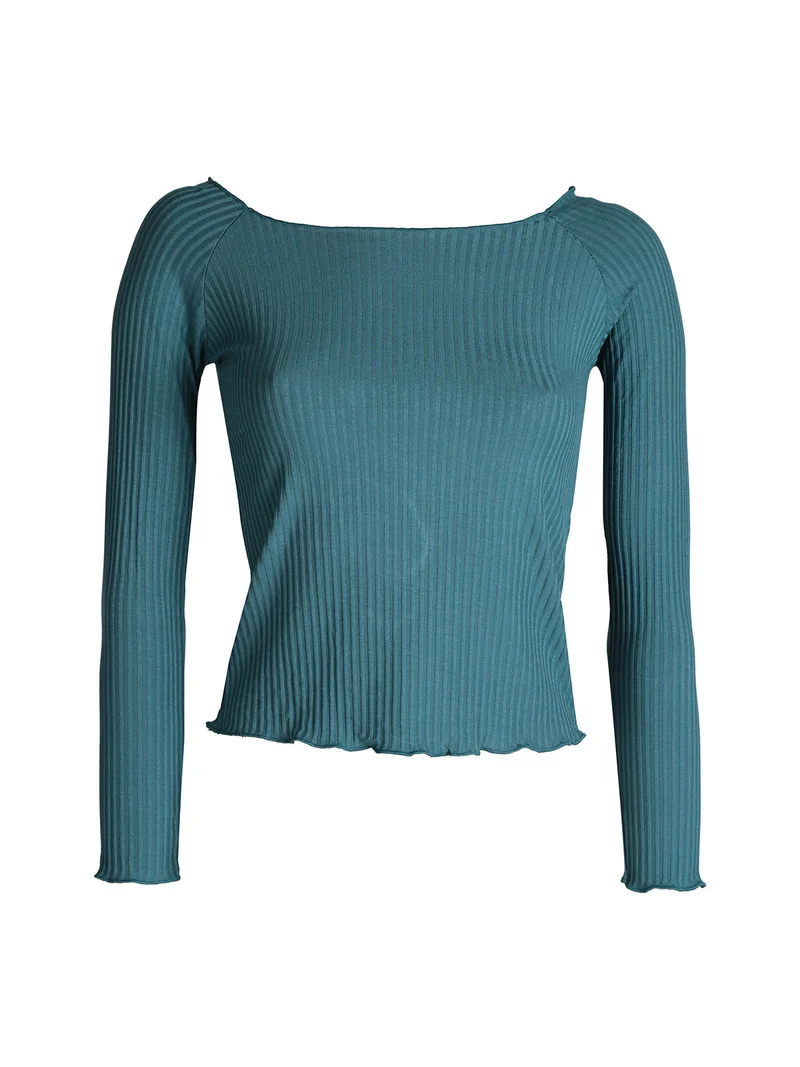 T-shirt donna a costine - turchese