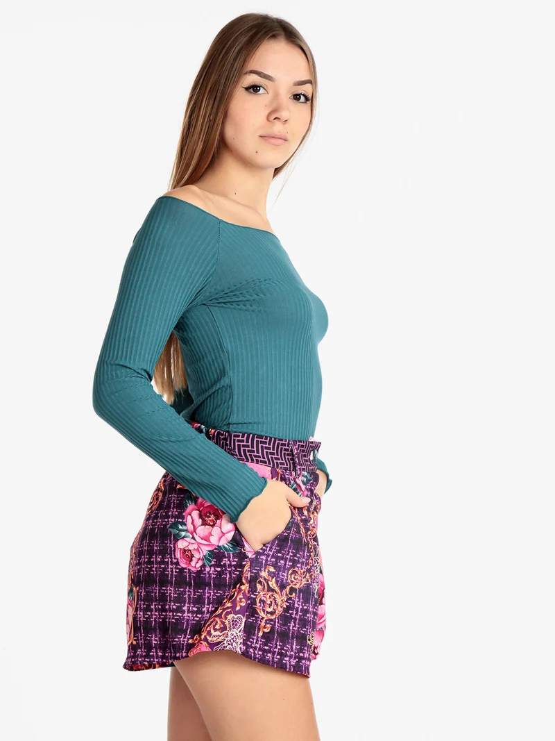 T-shirt donna a costine - turchese