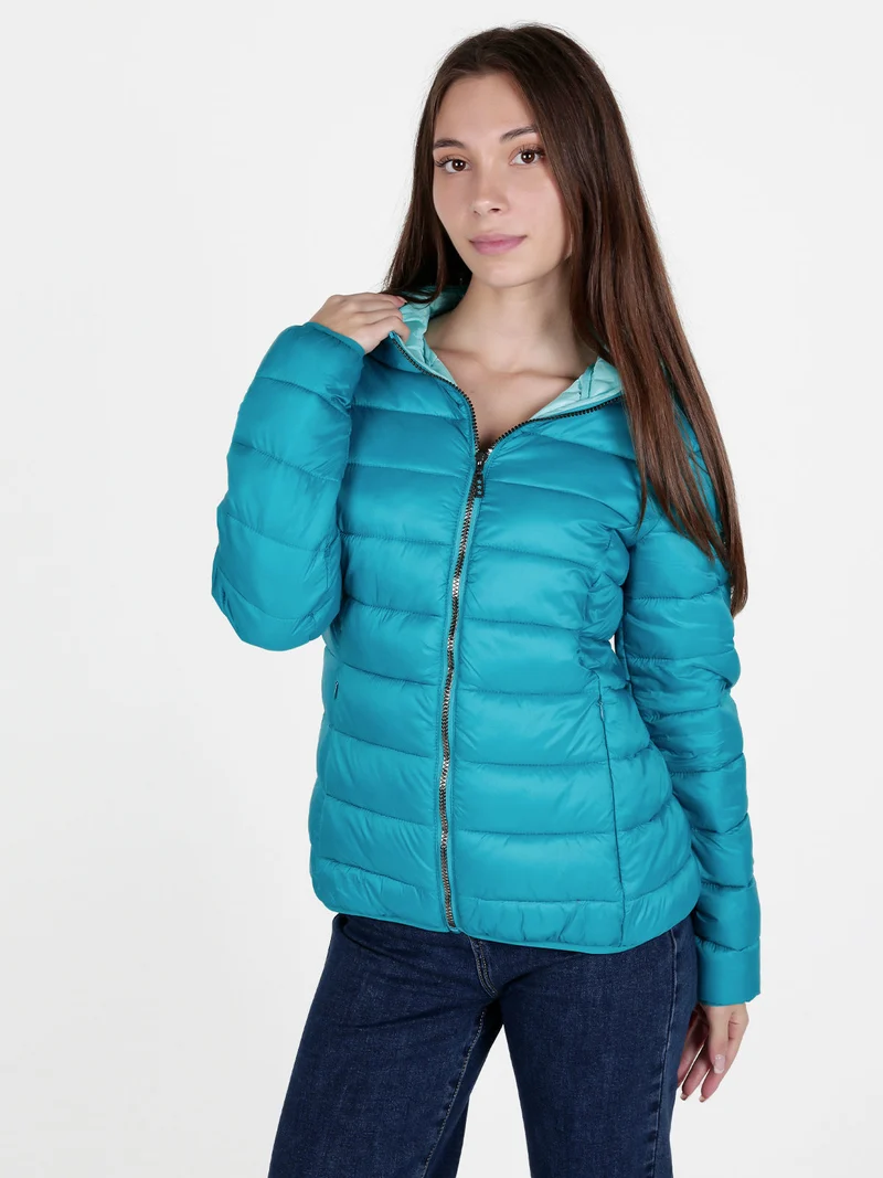 Piumino donna con cappuccio e zip - ottanio