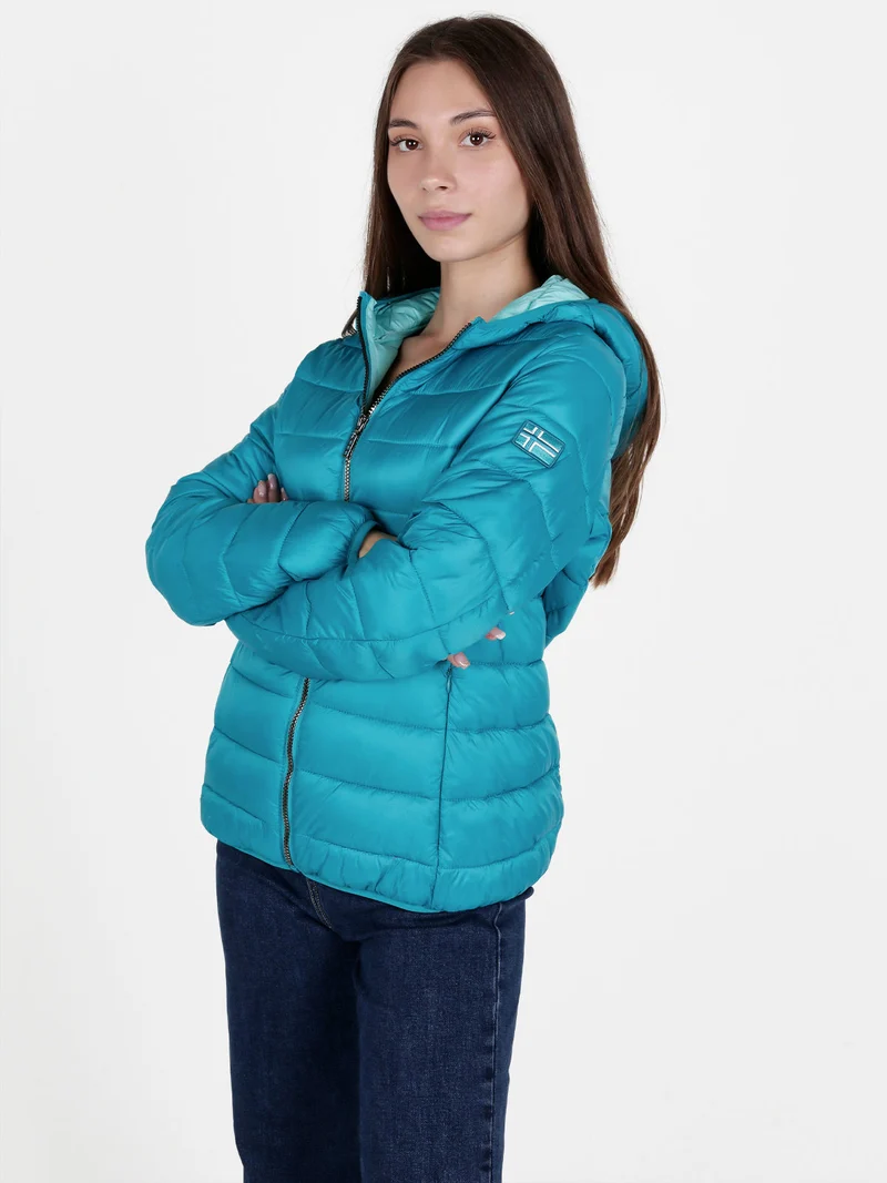 Piumino donna con cappuccio e zip - ottanio