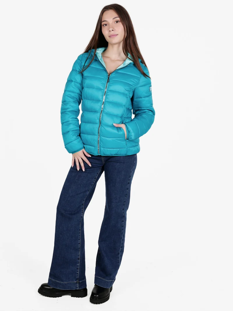 Piumino donna con cappuccio e zip - ottanio