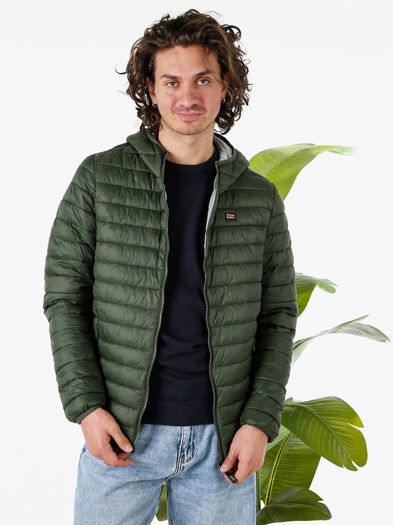 Giubbino da uomo modello 100 grammi con cappuccio e zip - militare