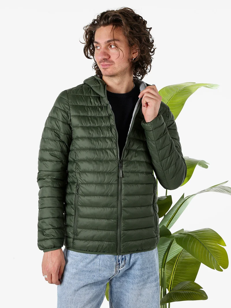 Giubbino da uomo modello 100 grammi con cappuccio e zip - militare