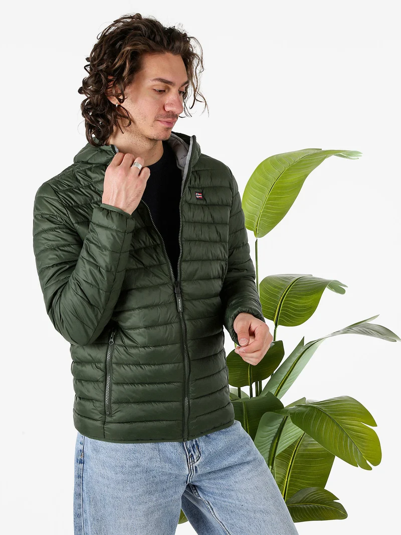 Giubbino da uomo modello 100 grammi con cappuccio e zip - militare