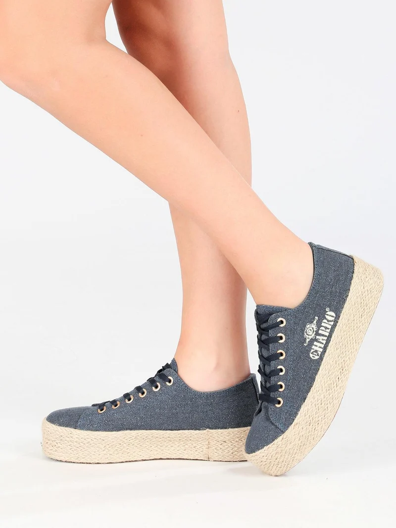 Scarpe in tela jeans con platform in corda - jeans