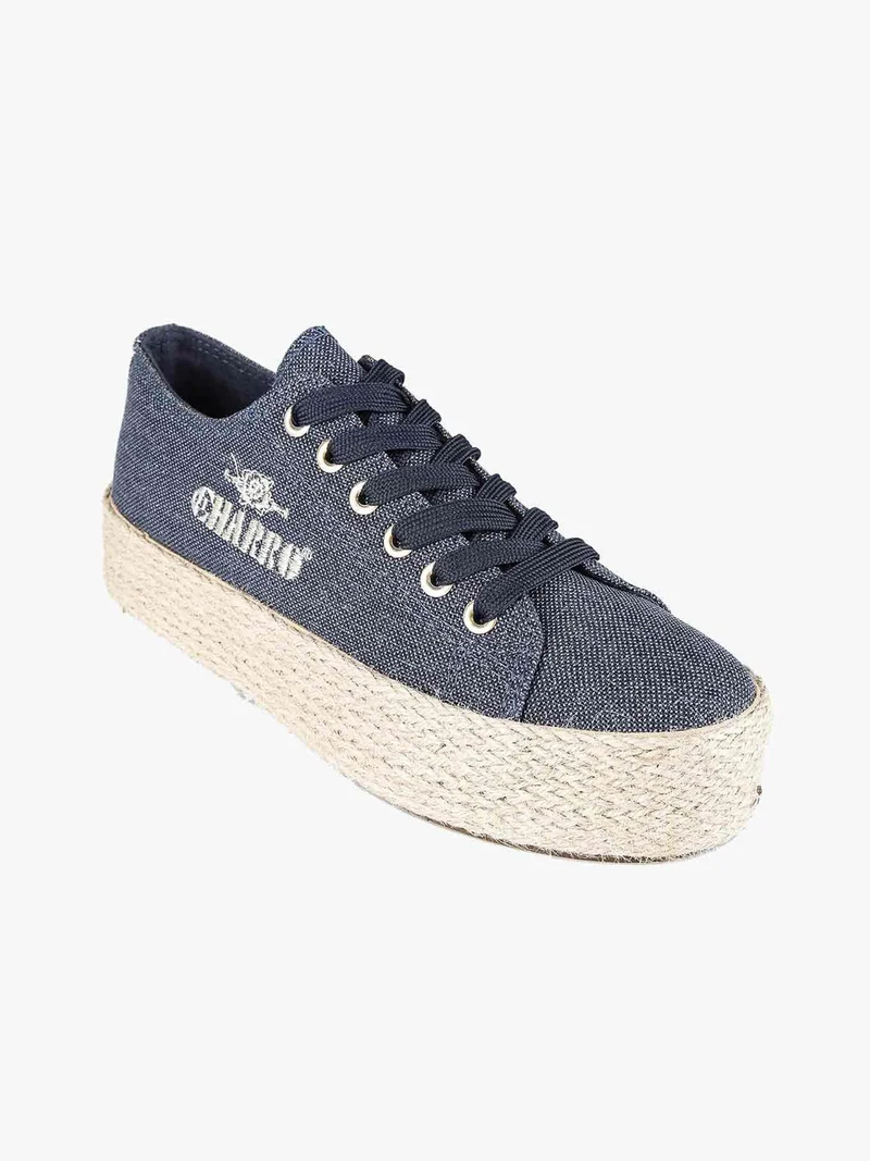 Scarpe in tela jeans con platform in corda - jeans
