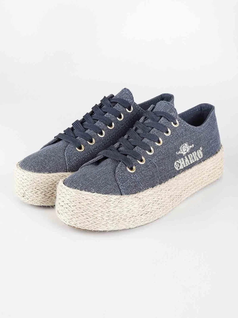 Scarpe in tela jeans con platform in corda - jeans
