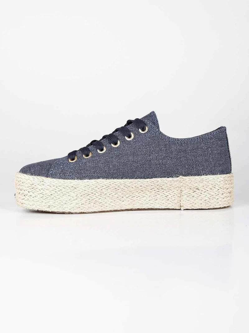 Scarpe in tela jeans con platform in corda - jeans