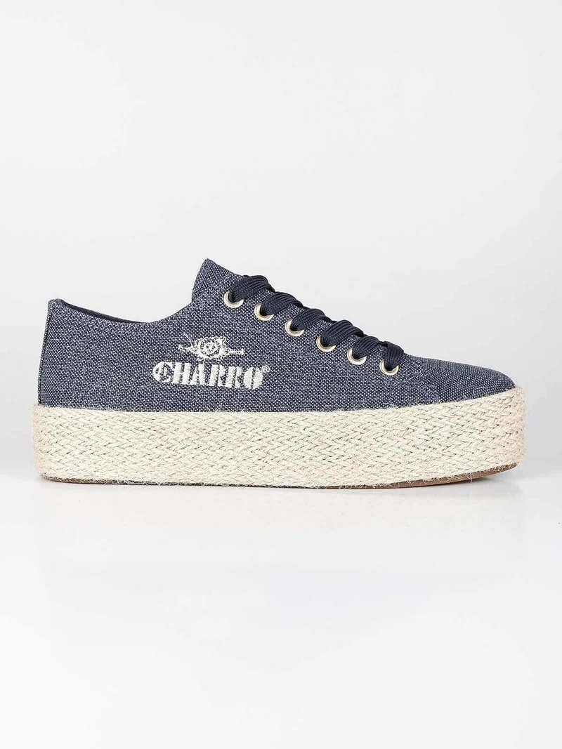Scarpe in tela jeans con platform in corda - jeans