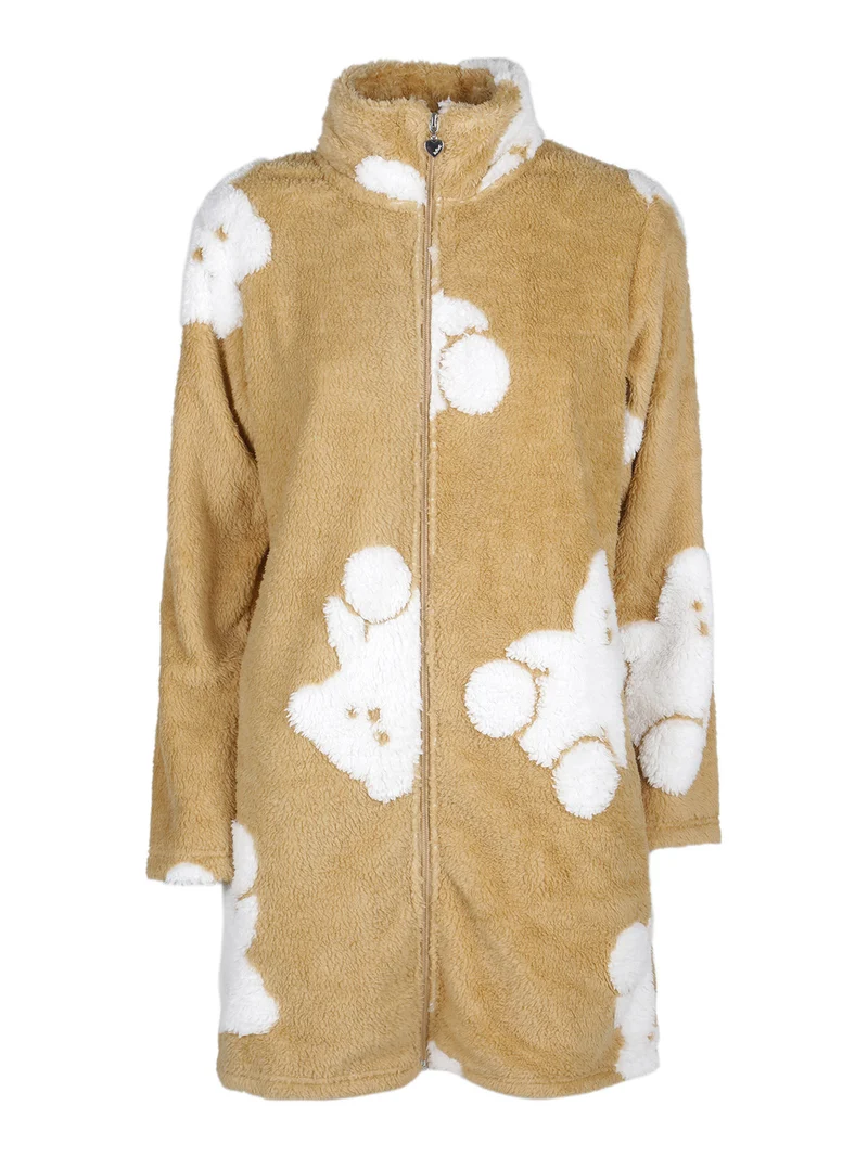 Vestaglia donna full zip in ecopelo - khaki