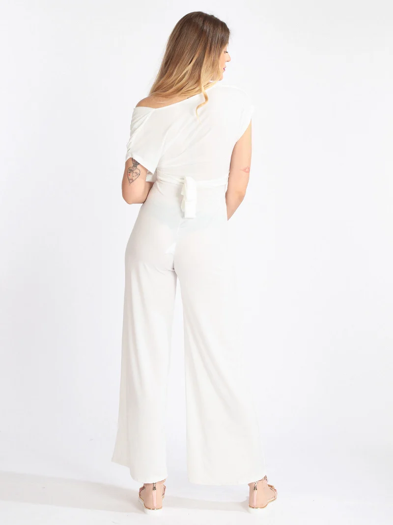 Tuta jumpsuite a maniche corte - bianco