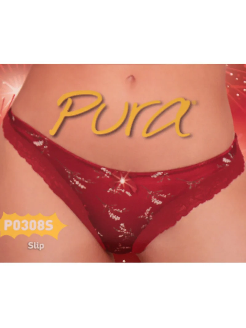 Slip donna a fiori con pizzo - rosso