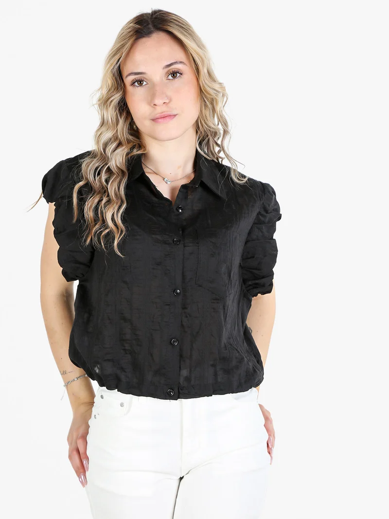 Camicia donna oversize a maniche corte - nero