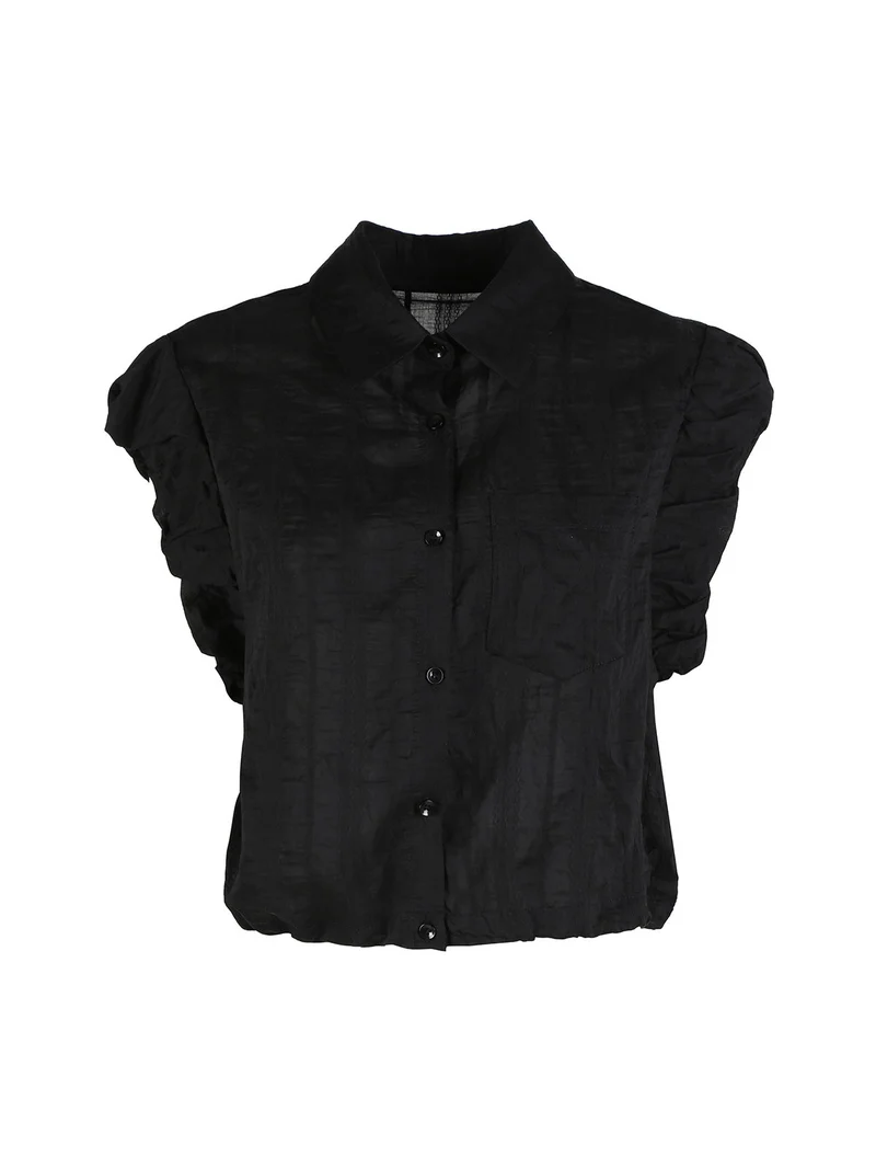 Camicia donna oversize a maniche corte - nero