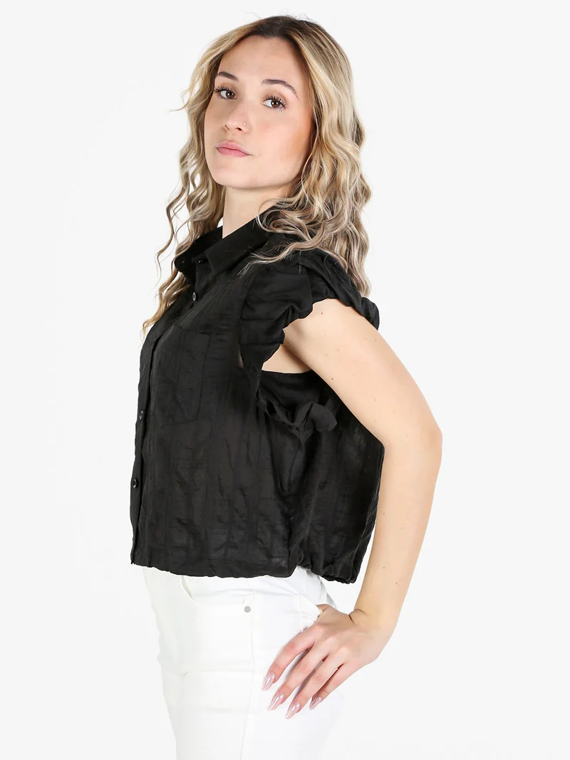 Camicia donna oversize a maniche corte - nero