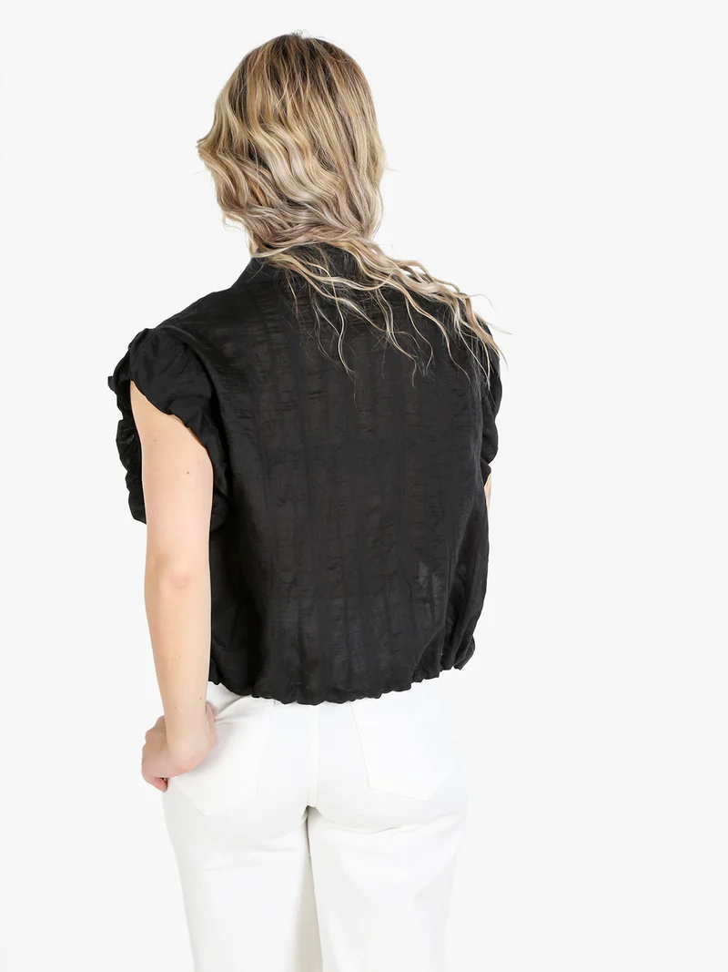Camicia donna oversize a maniche corte - nero