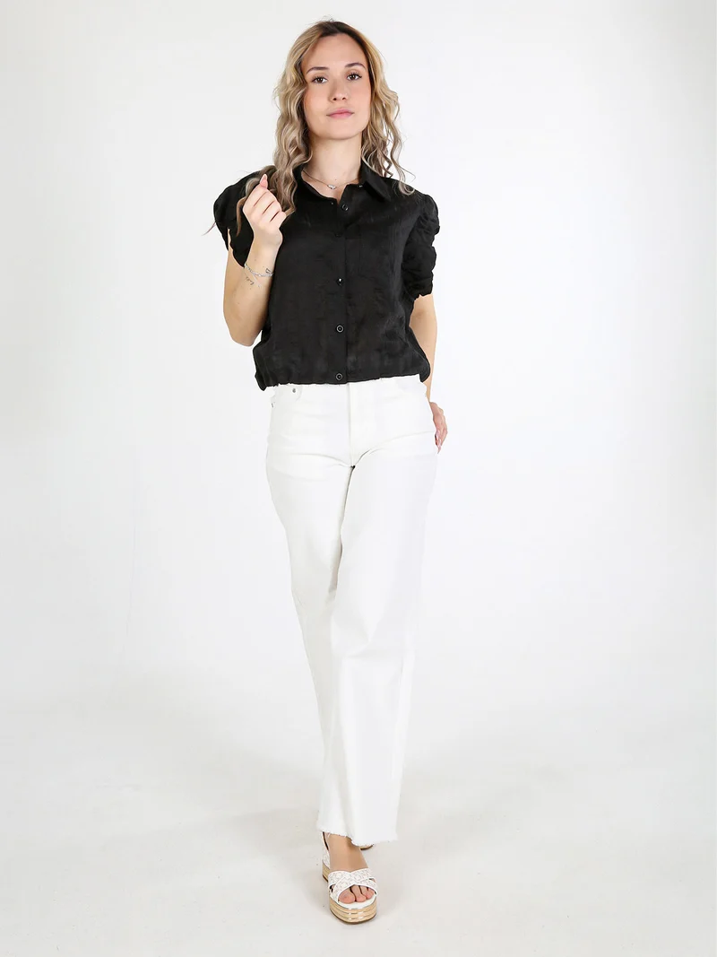 Camicia donna oversize a maniche corte - nero